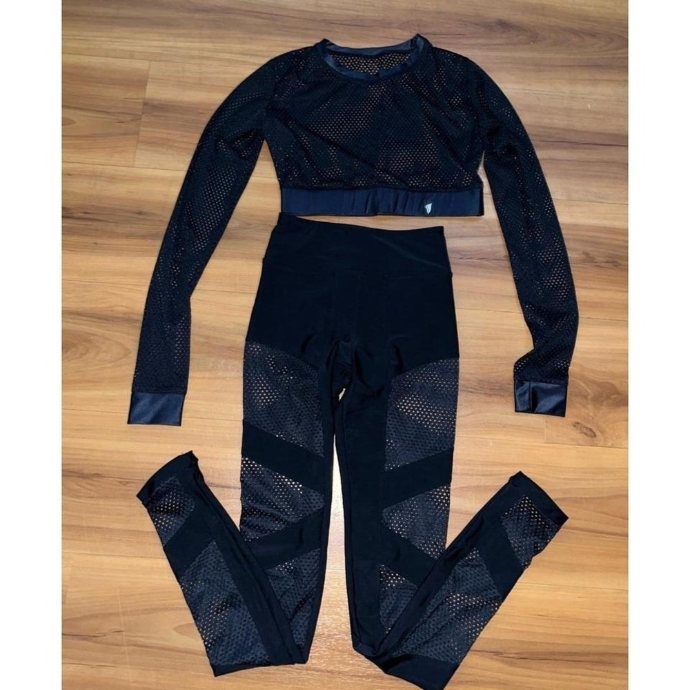 NWOT Bona Fide Mesh See Through Crop Workout Yoga Leggings Top Athletic Suit - Picture 2 of 6